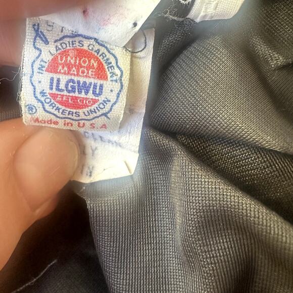 Vintage 80s Ruched Black Gold Metallic Mini Dress Long Sleeve Sheath Size 7 8 - Picture 10 of 12